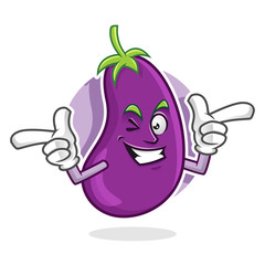 Funky wink eggplant mascot, eggplant character, eggplant cartoon
