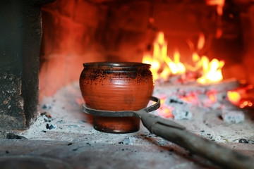 pot in the oven with food the oven fork
