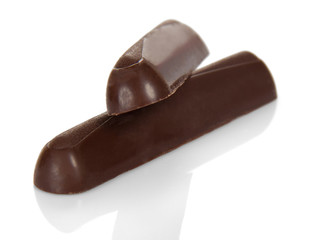 Two chocolate bars close-up isolated on white.