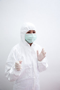 Doctor in protective suite  isolated on a white background