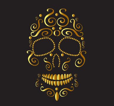 Skull icon ornament gold color vector
