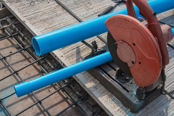 Steel cutters and pvc pipes for construction site