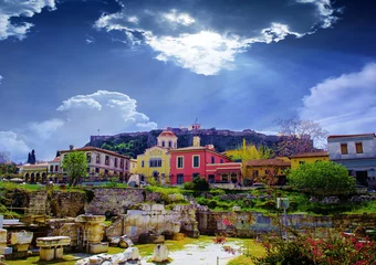 Poster Athens,Greece.Plaka area..Remains of the Hadrian's Library in Monastiraki square in Athens,Greece © dinasaeed