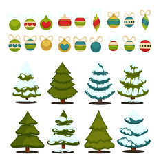 Christmas tree Set of christmas green trees and decoration ball.