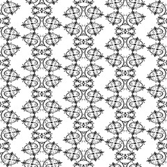 Hand-drawn abstract black and white seamless pattern.