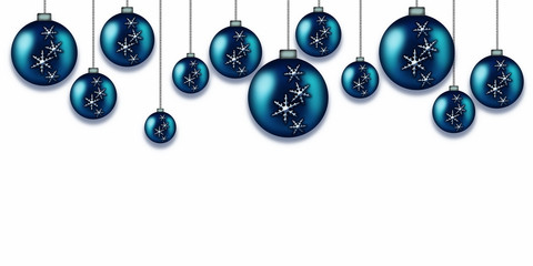Blue Christmas balls on white background
