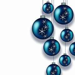 Blue Christmas balls on white background
