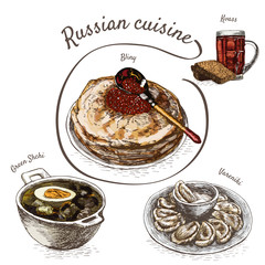 Menu of Russia colorful illustration.
