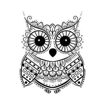 black and white graphic owl