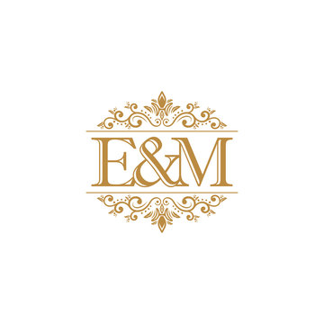 E&M Initial logo. Ornament gold