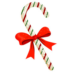 Vector Illustration of Candy Cane with Red Ribbon