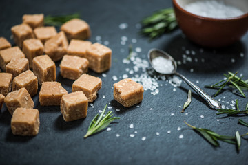 all butter fudge on dark slate