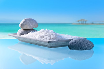 Fototapeta na wymiar Sea salt on a background of seascape