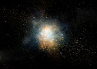 Stars, dust and gas nebula in a far galaxy