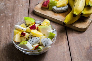 Fruit salad on whites background