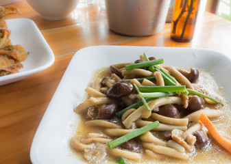 fried mushrooms with .Oyster sauce, thai food