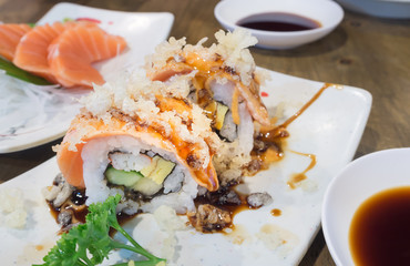 salmon grilled sushi. japanese food