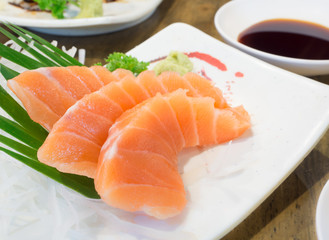 Fresh salmon sashimi raw. japanese food