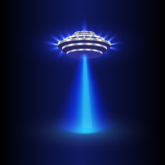 UFO light vector. Alien sky beams. Ufo spaceship with beam, saucer ufo flying illustration © klerik78