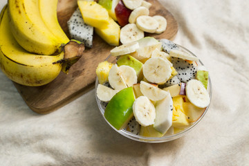 Fruit salad on whites background