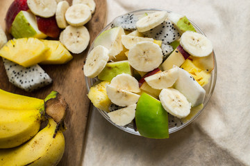 Fruit salad on whites background
