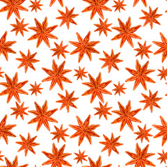 Star anise watercolor illustration isolated on white background, Hand drawn seamless pattern badian, Design food, Organic spice ingredient for healthy market, restaurant menu, kitchen aromatherapy