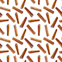 Cinnamon watercolor illustration isolated on white background, Hand drawn seamless pattern, Design food, Organic fresh spice ingredient for healthy market, restaurant menu, kitchen aromatherapy, paper