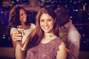 Composite image of portrait of young friend having fun