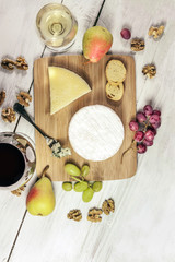 Wine and cheese tasting photo with copyspace