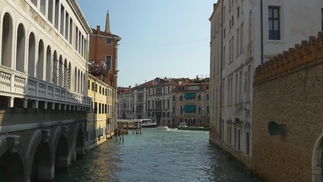 day time famous venice city canal public ferry boat traffic street view 4k italy
