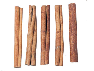 Cinnamon sticks. White background. Set. Spices.