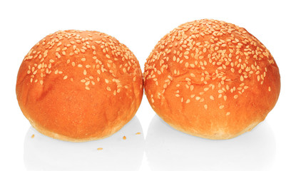 Two buns with sesame sandwich isolated on white.