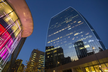 Night view of Port Baku skyscrapers in Baku, Azerbaijan. 