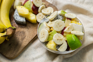 Fruit salad on whites background