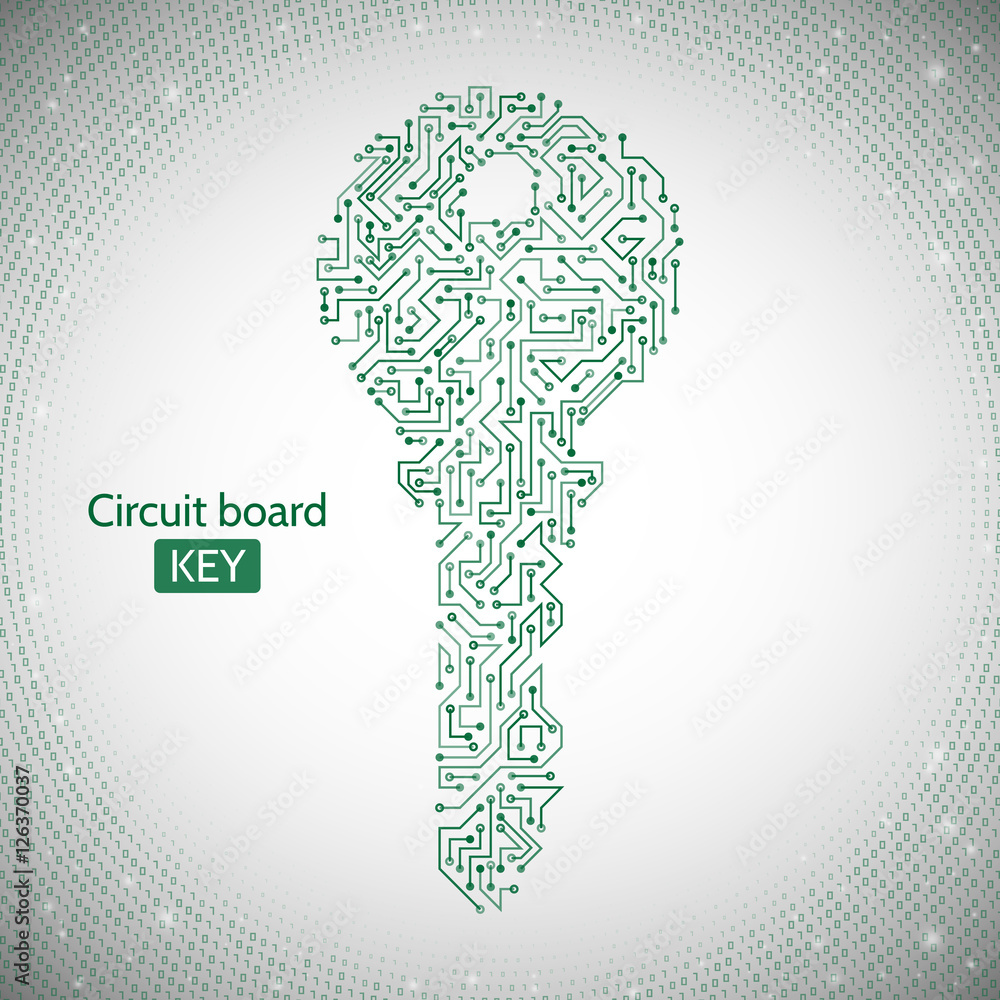 Aufkleber circuit board key icon on the digital high tech style. security concept. abstract techno key. vector