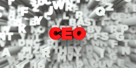CEO -  Red text on typography background - 3D rendered royalty free stock image. This image can be used for an online website banner ad or a print postcard.