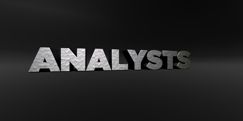 Fototapeta premium ANALYSTS - hammered metal finish text on black studio - 3D rendered royalty free stock photo. This image can be used for an online website banner ad or a print postcard.