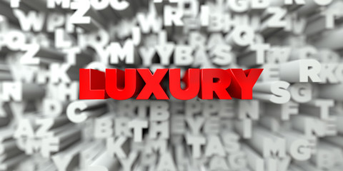LUXURY -  Red text on typography background - 3D rendered royalty free stock image. This image can be used for an online website banner ad or a print postcard.
