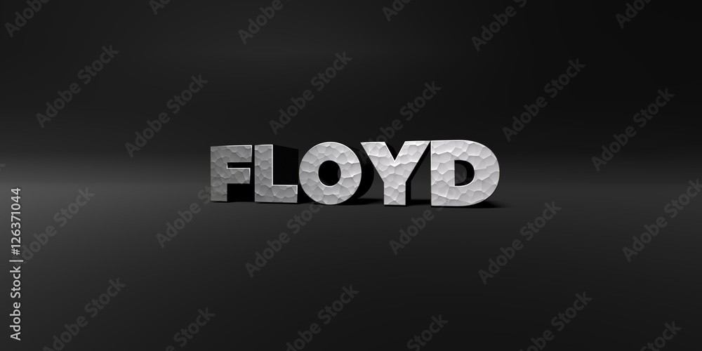 Fototapete floyd - hammered metal finish text on black studio - 3d rendered royalty free stock photo. this imag