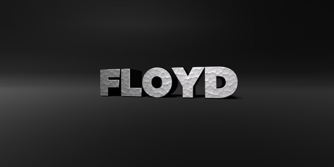 FLOYD - hammered metal finish text on black studio - 3D rendered royalty free stock photo. This image can be used for an online website banner ad or a print postcard.