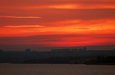 very beautiful and colorful sunrise over the river