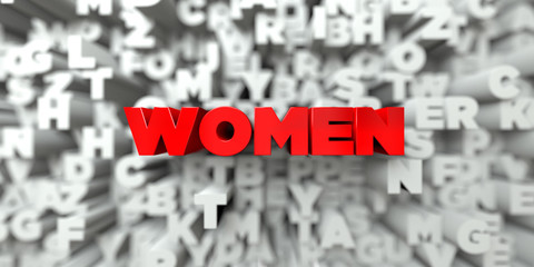WOMEN -  Red text on typography background - 3D rendered royalty free stock image. This image can be used for an online website banner ad or a print postcard.