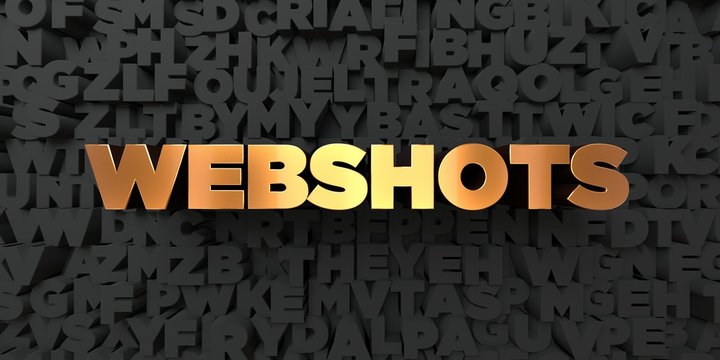 Webshots - Gold text on black background - 3D rendered royalty free stock picture. This image can be used for an online website banner ad or a print postcard.