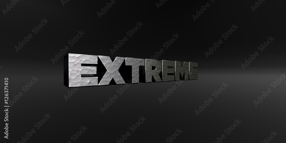 Fototapete extreme - hammered metal finish text on black studio - 3d rendered royalty free stock photo. this im