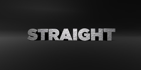 STRAIGHT - hammered metal finish text on black studio - 3D rendered royalty free stock photo. This image can be used for an online website banner ad or a print postcard.