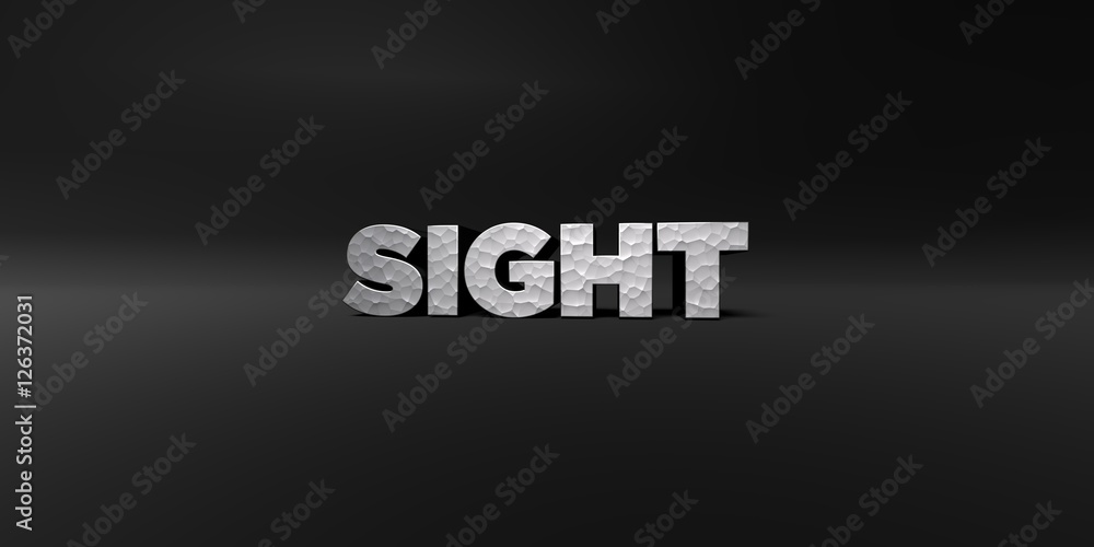 Fototapete sight - hammered metal finish text on black studio - 3d rendered royalty free stock photo. this imag