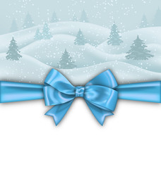 Winter Background with Blue Bow Ribbon