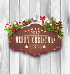 Wooden Placard and Christmas Decoration