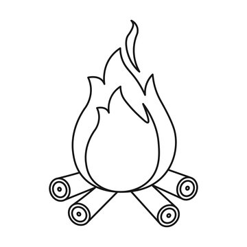 recommend clip art: Campfire with firewood icon in outline style isolated on white background. Camping symbol stock vector illustration.