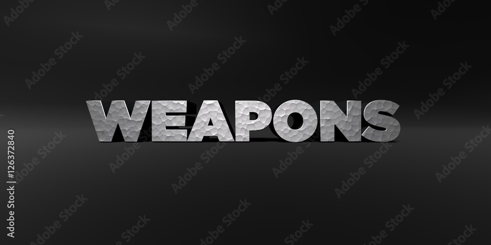 Fototapete weapons - hammered metal finish text on black studio - 3d rendered royalty free stock photo. this im